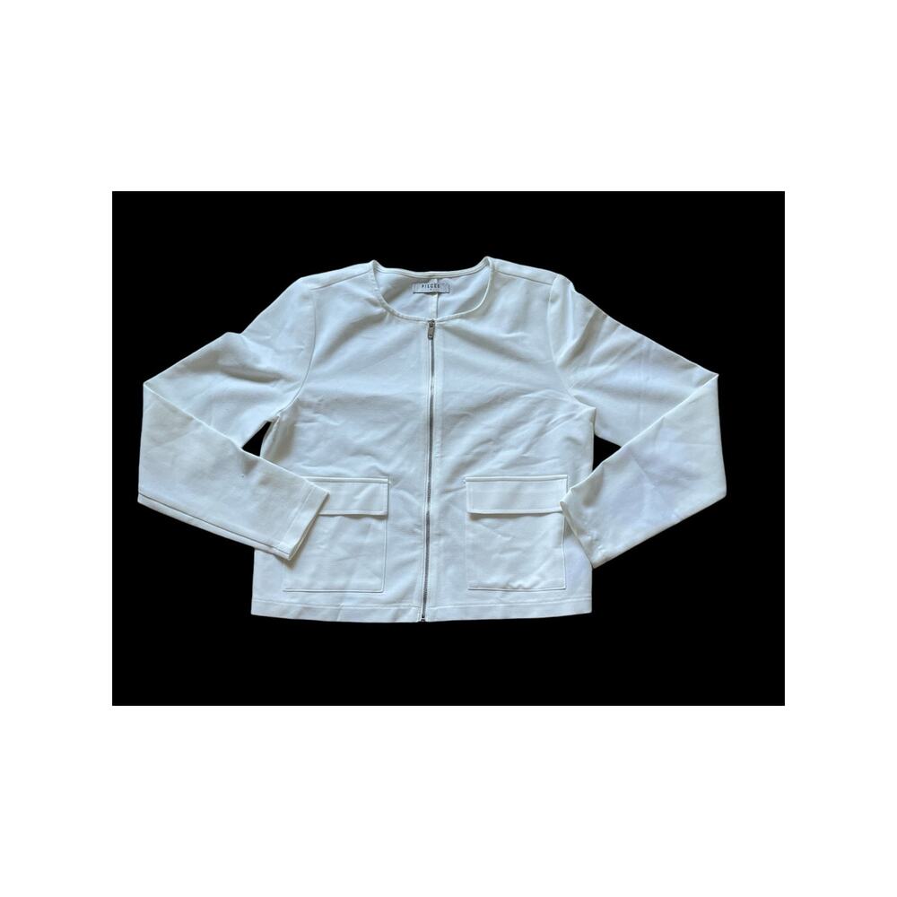 Pieces Womens/Teen White Cropped Zip Up Structured Jacket Size Small Classic